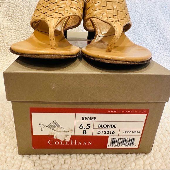 Cole Haan Woven Leather Tan Sandal Heels - Picture 3 of 8